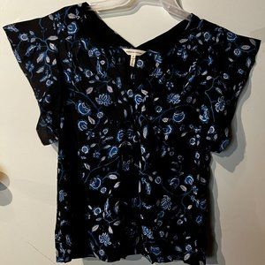 Rebecca Taylor blouse, size 10, 100% silk, V-neck, fluttered short sleeves